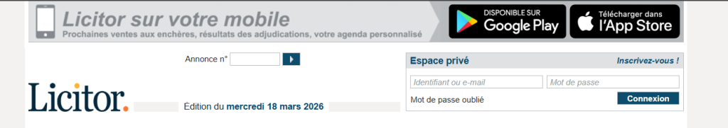 Licitor enchères immobilières insciption